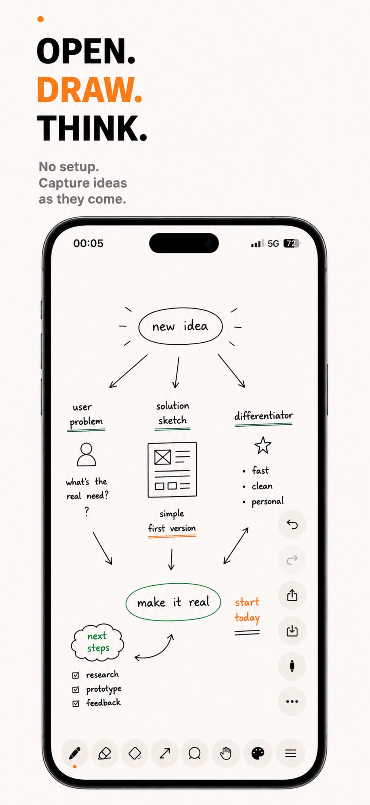 Open the app and you are already on paper.